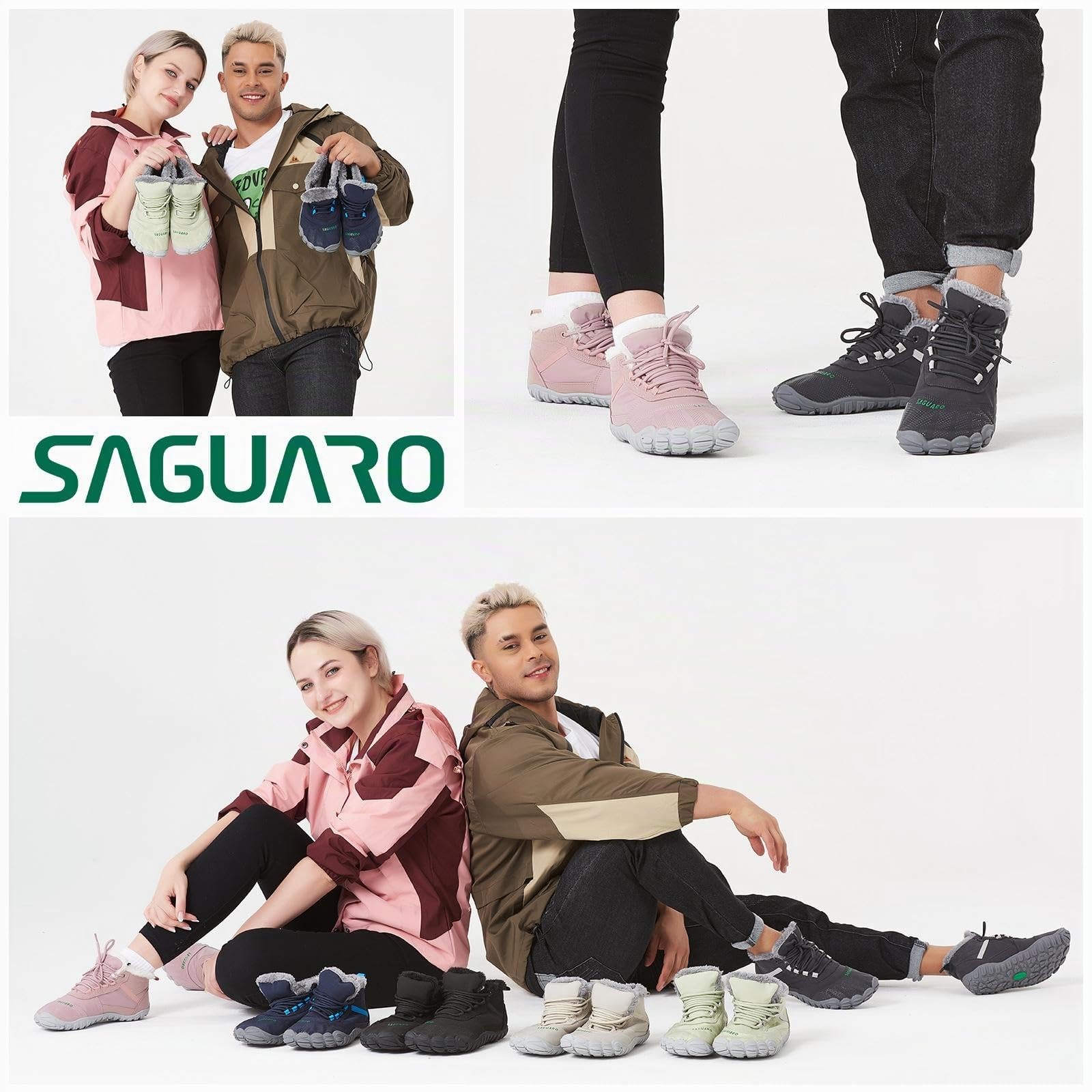 SAGUARO Winter Barfußschuhe Unisex - Warm Gefüttert, Breite Zehenbox, Zero-Drop-Sohle für Winterspaziergänge & Leichte Wanderungen, Gr.36-48
