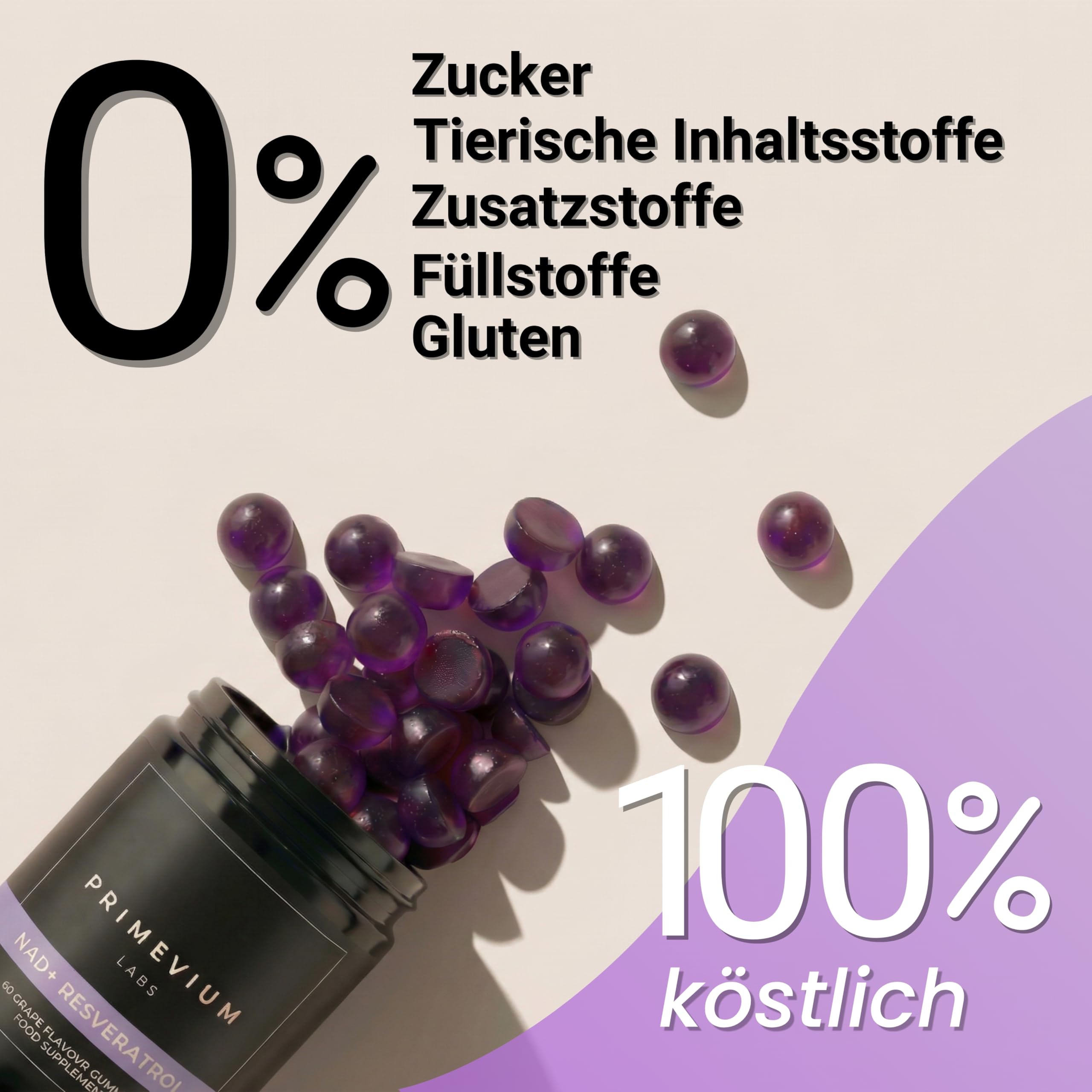 NAD+ Resveratrol Ergänzung mit Quercetin - 60 Gummies - 850 mg pro Portion - NAD Plus - Anti-Aging Nahrungsergänzungsmittel - Zuckerfrei - Vegan - Primevium Labs