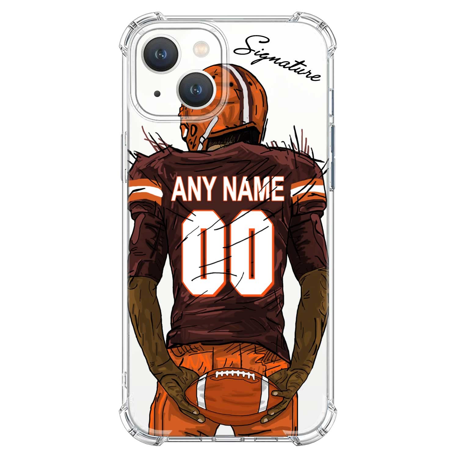 VNGDA Custom Name & Number Crystal Clear Football Case for iPhone 17 Pro Max 16 15 Plus 14 13 Mini 12 11 Xs Max Xr SE3，with 4 Shockproof Corners