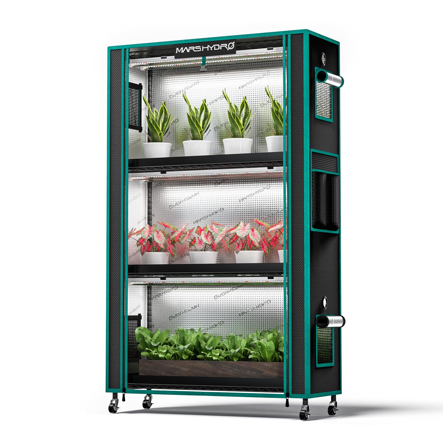 MARS HYDRO 2025 Plant Stand with Grow Lights,4-Tier Plant Shelf with 6 Full Spectrum LED Lamps (150W, 3ft) & Grow Tent | for Vegetables, Seedlings, Plant Growth | 5000K, 37×14×59''