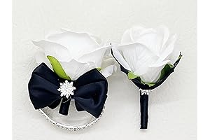 Black and White Rose Wrist Corsage Boutonniere Set