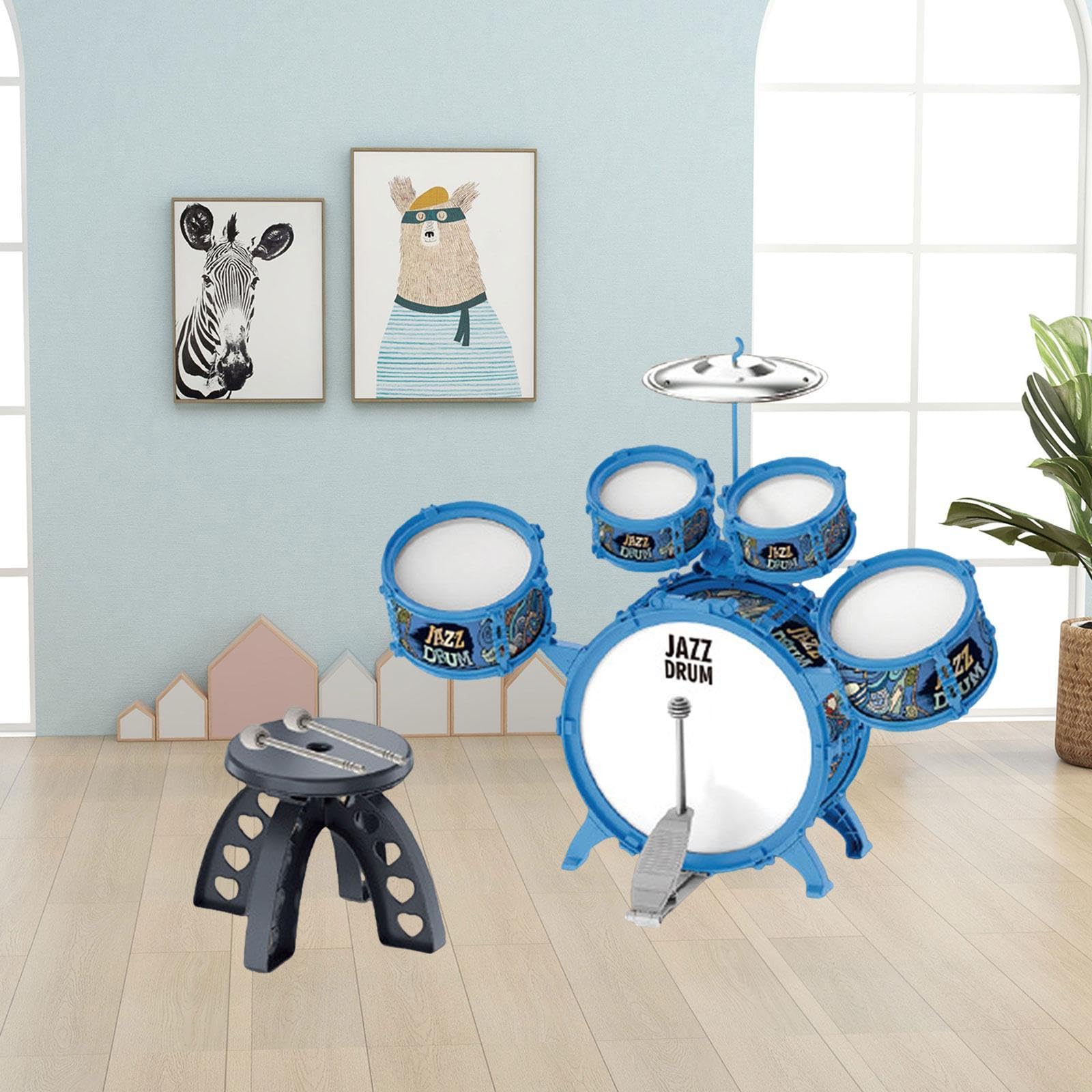 Batería Infantil con Baquetas, Juguete Educativo Musical para El, Azul