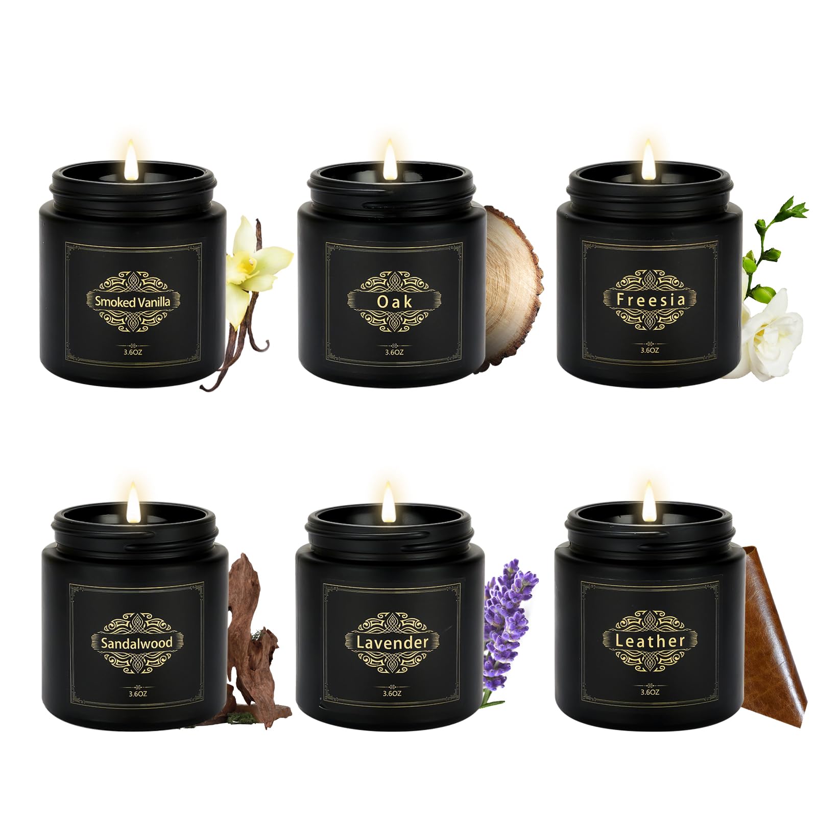 Scented Candles Gift Sets for Men, 6 Pack Soy Candles for Home Scented, Dad Gifts for Fathers Day, Boyfriend, Men Candles Sets Scents of Lavender/Oak/Sandalwood/SmokedVanilla/Leather/Freesia