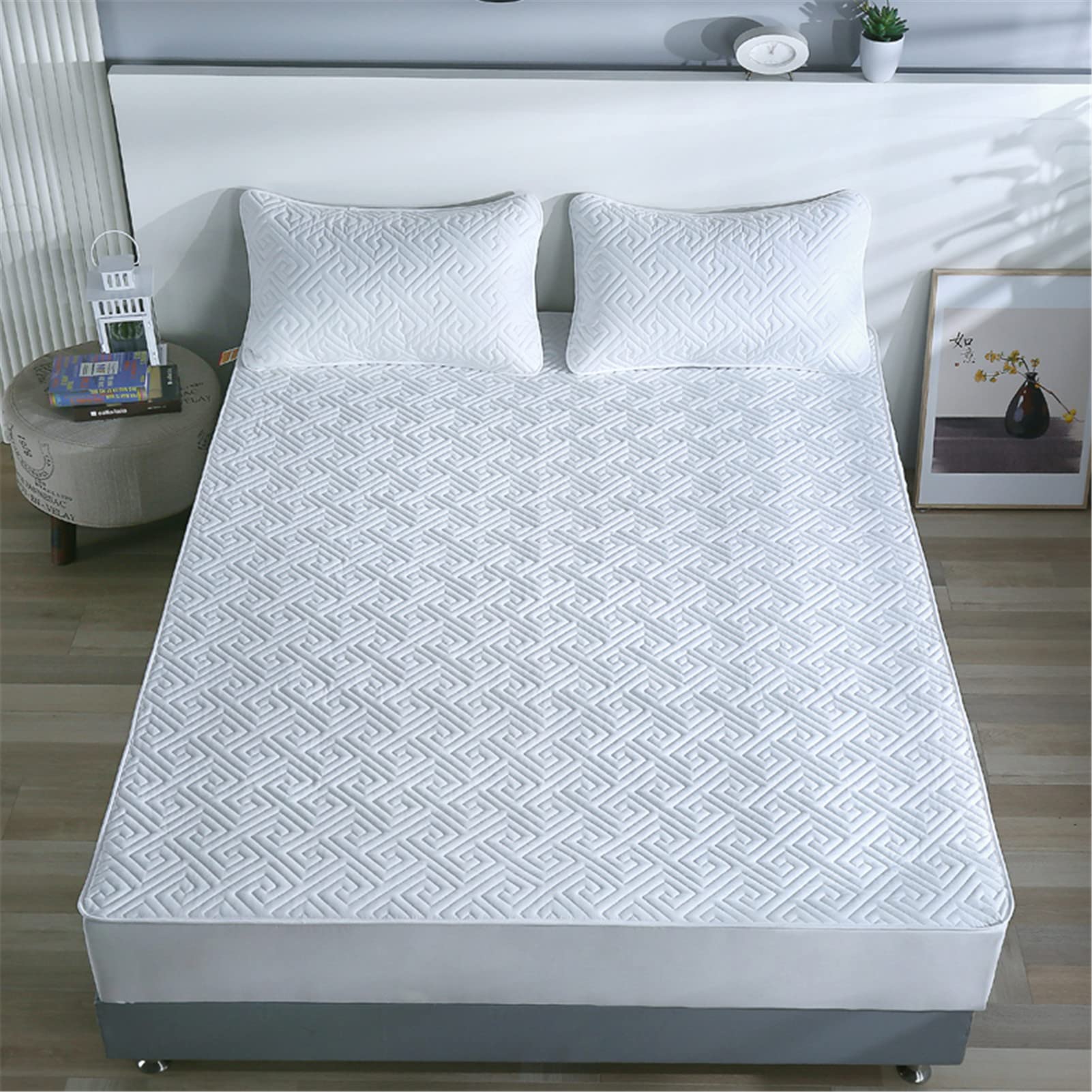 Protector Colchon, Home Protector de Colchón Acolchado, Cubrecolchón, De Fibra, Transpirable, Confortable, Cubre Colchón (Blanco,EstáNdar 150x200cm)
