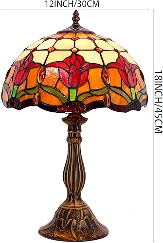 Miniatura 7 de WERFACTORY Tiffany Lámpara de mesa estilo tulipán flor mesita de noche luz de escritorio 12 x 12 x 18 pulgadas decoración dormitorio sala de estar