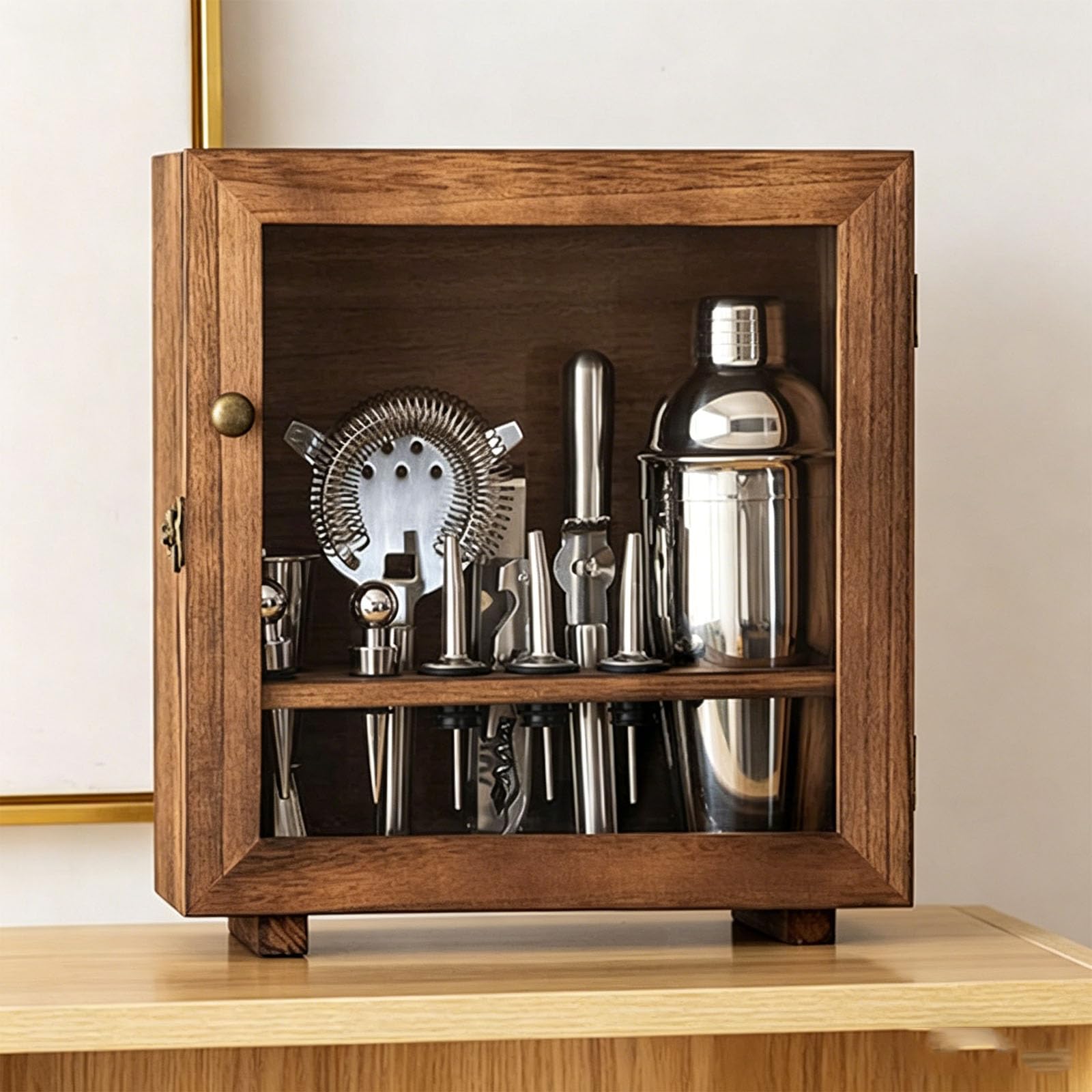 Kit De Coctelería De 14 Piezas, Set Profesional para Bar, con Caja De Almacenamiento De Madera Maciza, Coctelera De 750 Ml, Almacenamiento a Prueba De Polvo, para El Hogar