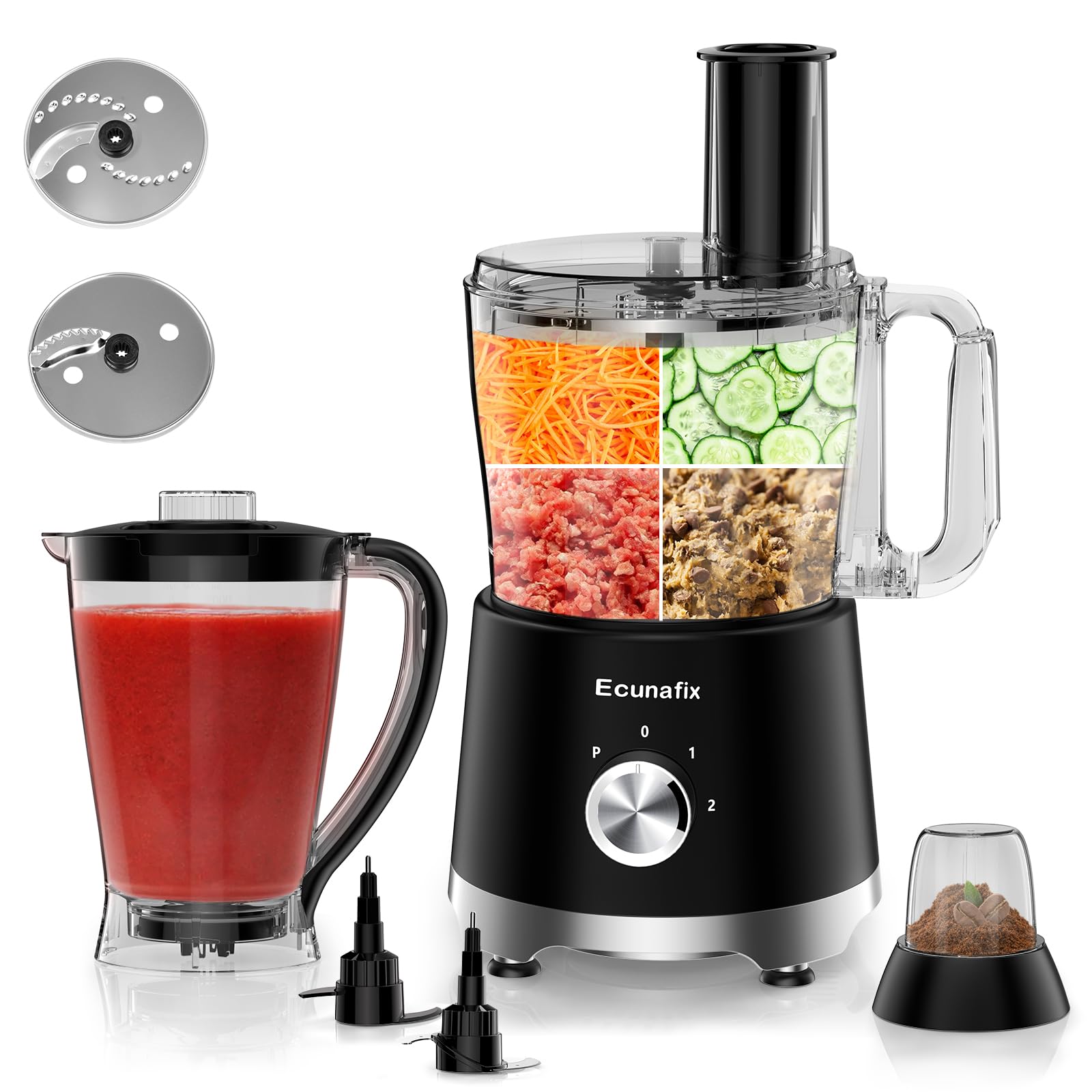Robot da Cucina & Tritatore 1500W 2,5L Mixer Cucina con 2L Frullatore, 200ML Macinacaffè per Spremiagrumi, Cremazione di Ghiaccio, Macinazione, Tritare, Sminuzzare, Affettare& Preparazione di Paste