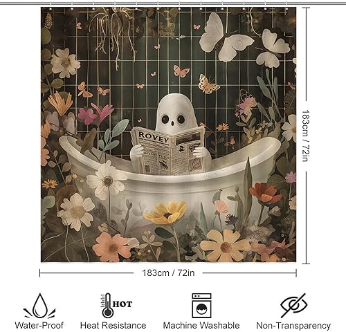 Miniatura 4 de Juego de cortinas de ducha de Halloween, bonita cortina de ducha de fantasma, decoración de baño, cortina de ducha, alfombra antideslizante,