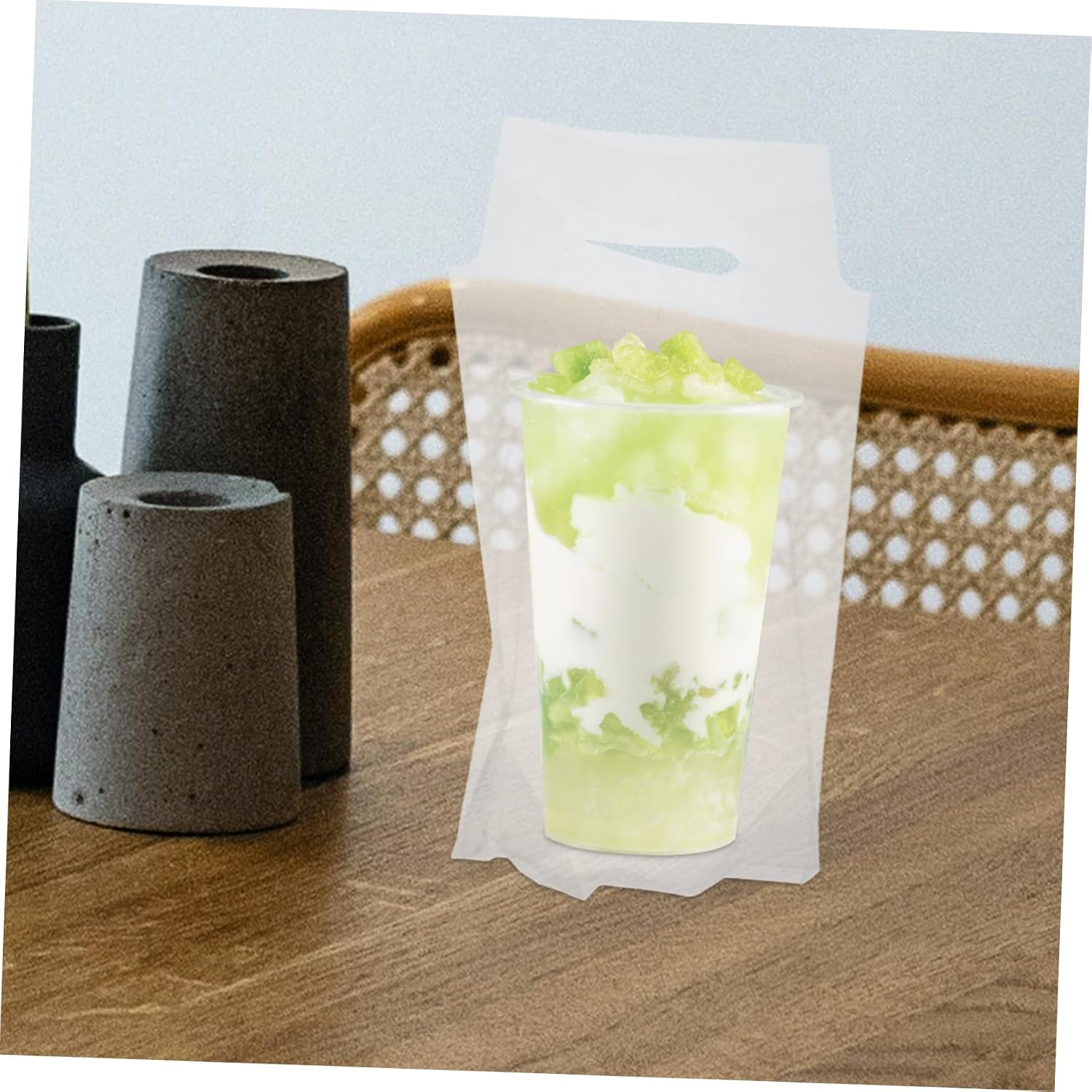 LIOOBO 50pcs Take Out Cup Carriers Bags for Drinks Beverage Tote Bag Handle Plastic Drink Carriers for Milk Cups