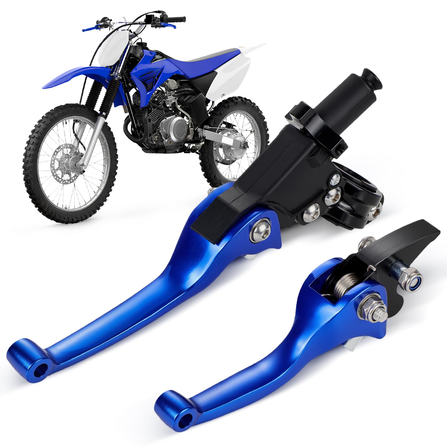 AnXin Leviers d'embrayage de Frein de Moto CNC Levier de Frein Pliant Universel pour Guidon de 22MM 50cc 110cc 125cc 150cc Pit Dirt Bike（Bleu）