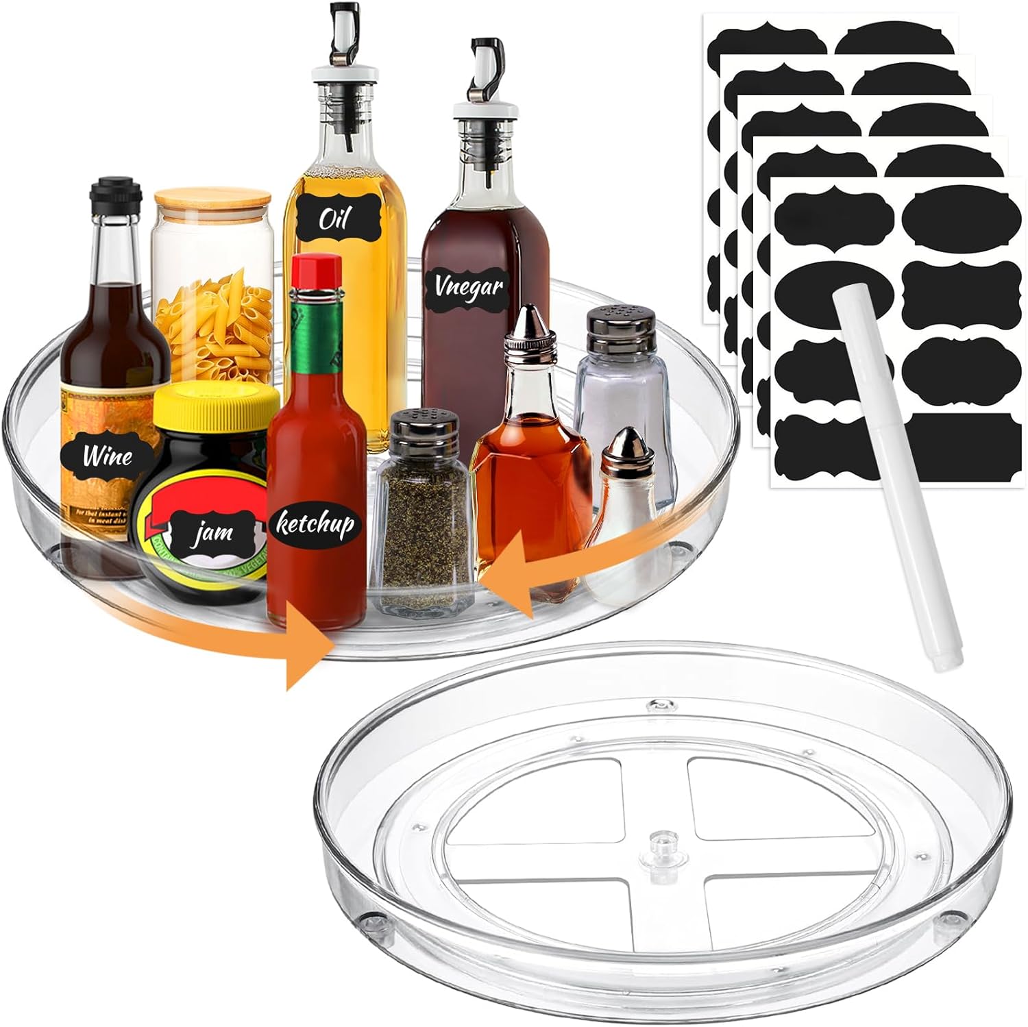 Lazy Susan Turntable Cupboard Organiser, 2Pcs Clear Rotating Spice Rack