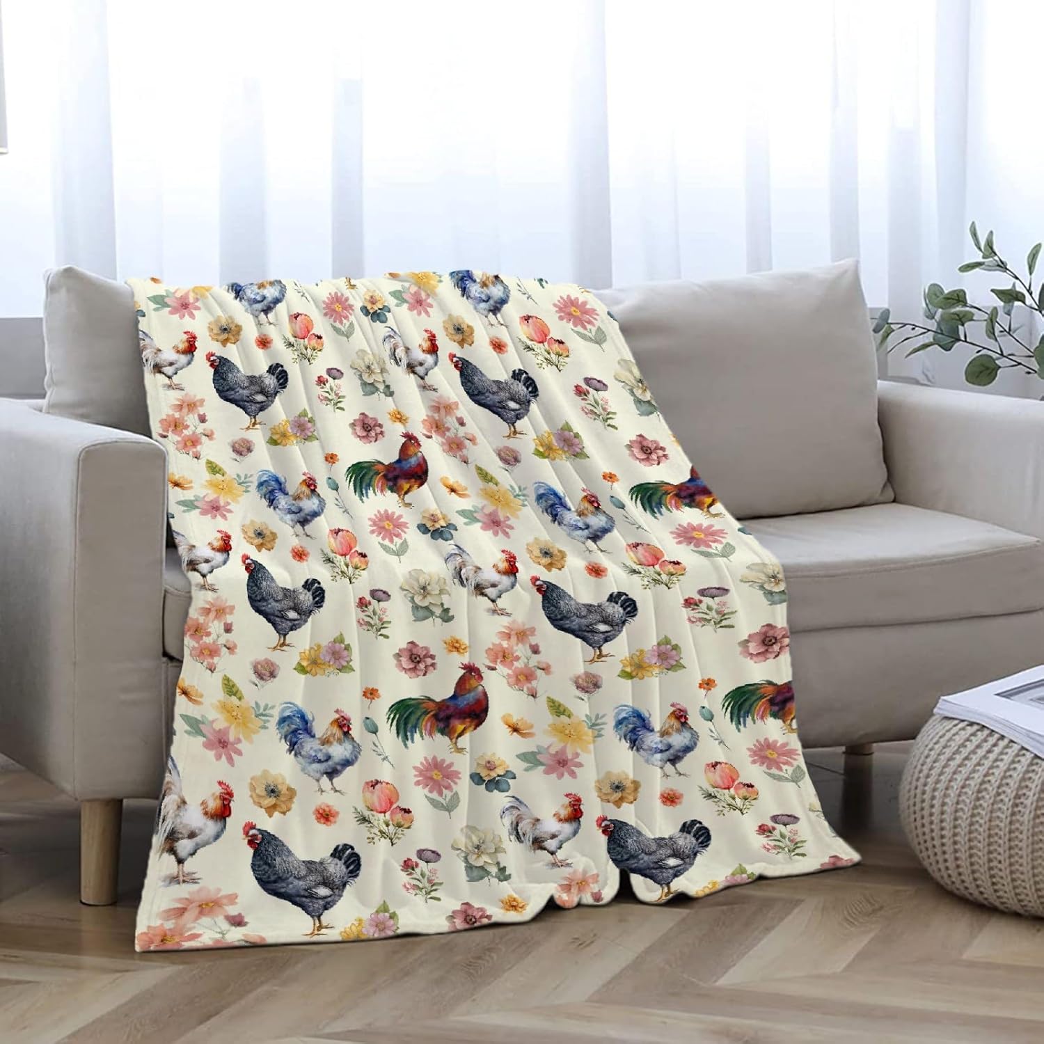 Watercolor Chicken Throw Blanket is Super Soft and Warm,The Lightweight Flannel Blanket is for All-Season Use,A Great Choice for Gifts 40"x30"for Pet - Image 3