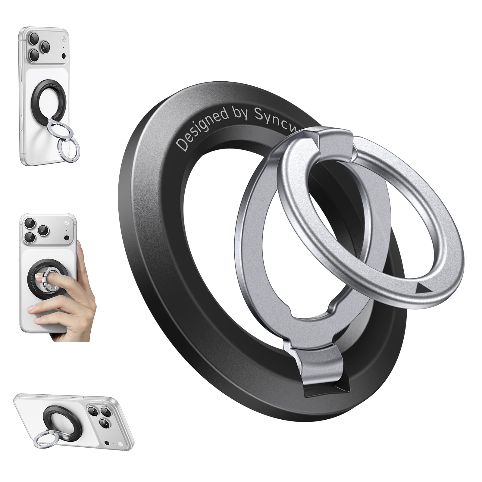 SYNCWIRE for MagSafe Ring Holder, Magnetic Phone Ring Holder Magnet Cell Phone Grip Finger Ring Kickstand Compatible with iPhone 17 16 15 14 13 12 Pro Max fits MagSafe Accessories