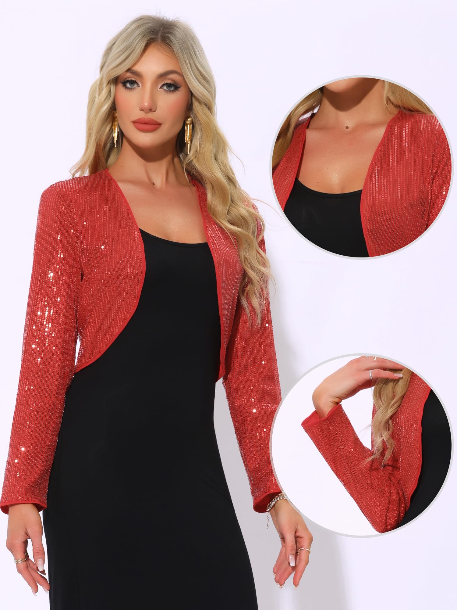 Allegra K Damen Pailletten Bolero Jacke Offene Vorderseite Party