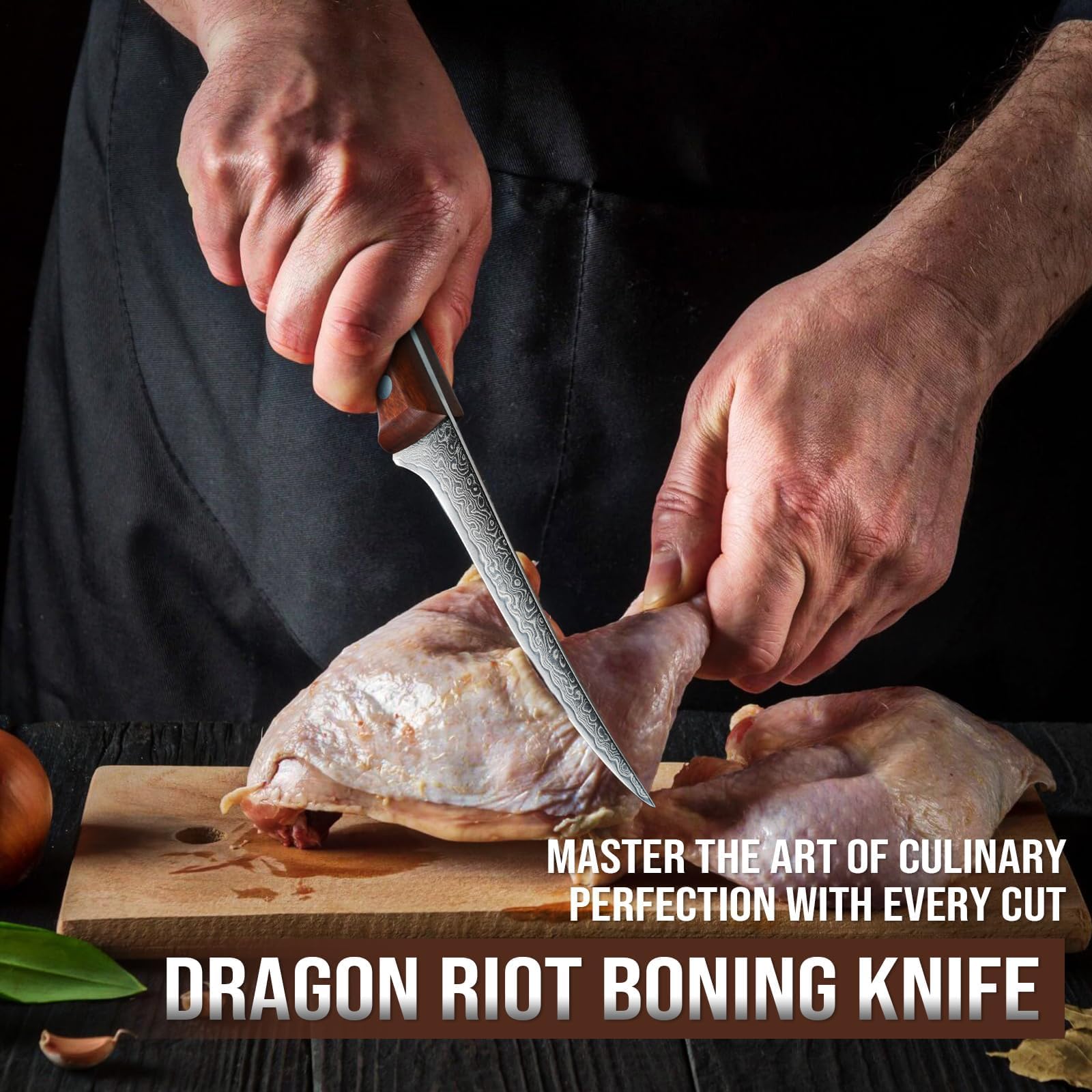 DRAGON RIOT Ausbeinmesser profi, Fleischmesser extrem Scharf Damastmesser mit Ergonomischer Griff, Damaststahl Filetiermesser Metzgermesser profi Grillmesser, Damast Messer für fleisch