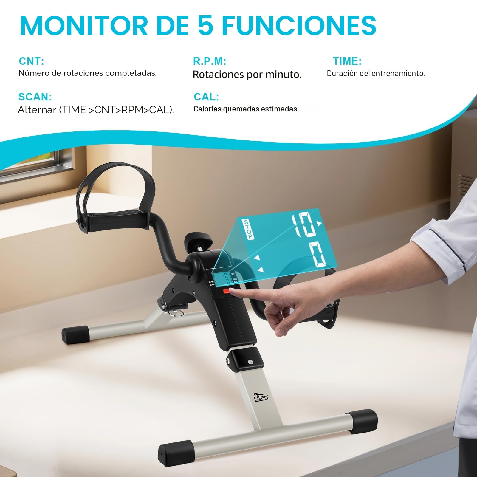 Uten Mini Pedal de Ejercicio Estaticos para Bicicleta de Ejercicio para Brazos y Piernas con Pantalla LCD y Resistencia Ajustable, Ciclo de Resistencia en Interiores Bicicleta de Ejercicio