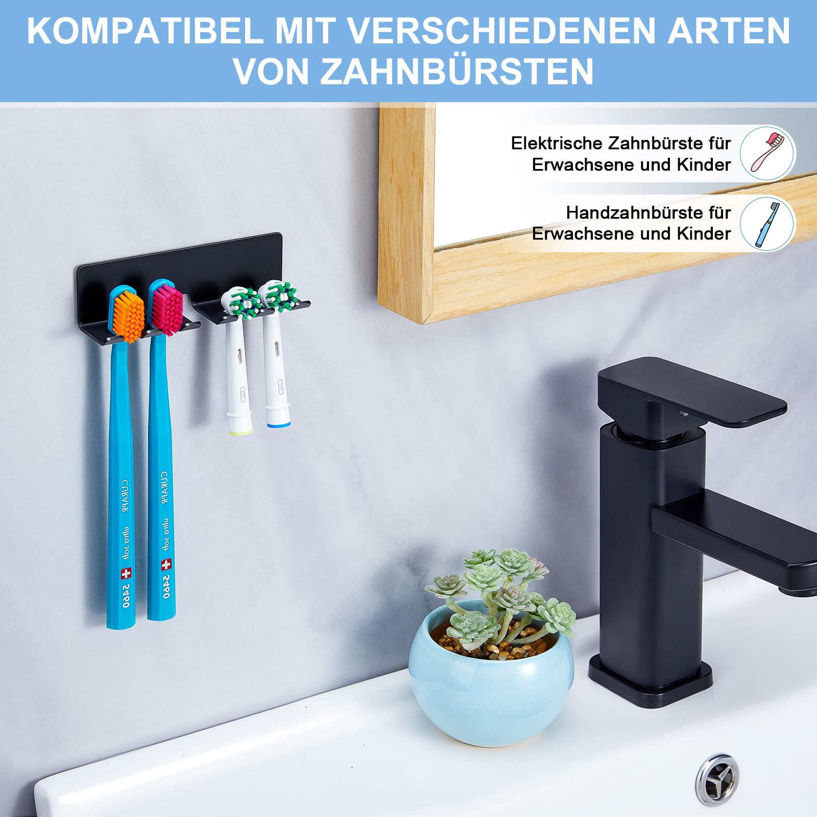 Portaspazzolino Elettrico In Acciaio Inox - Senza Fori, Autoadesivo, Con Supporto Per Testine E Accessori - Foto 6