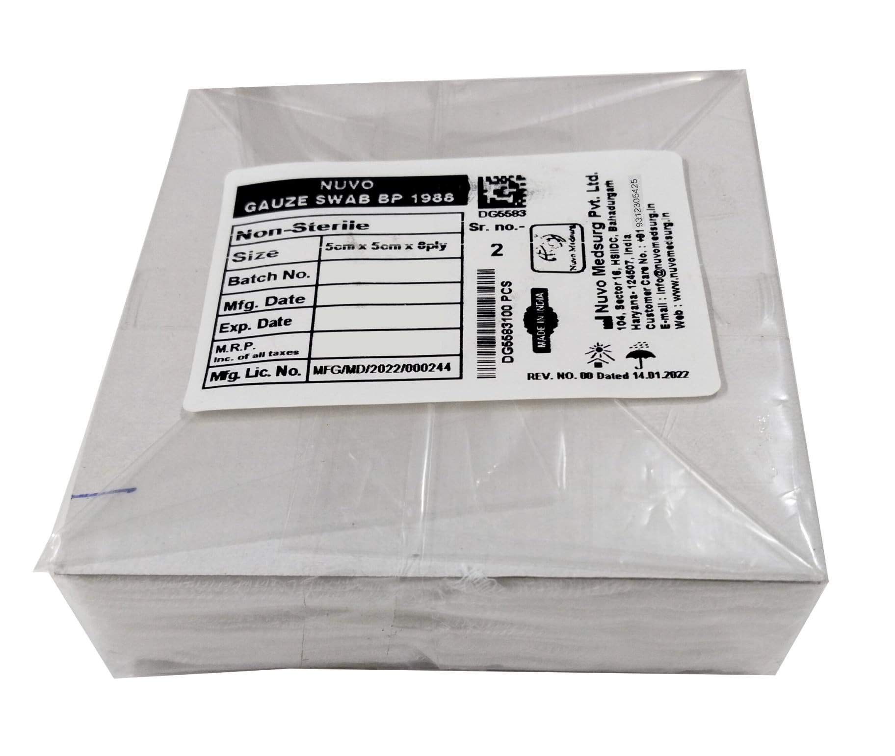 Non Sterile Gauze Swab Type - 17, (5Cms X 5Cms X 8Ply) - 100 Pcs