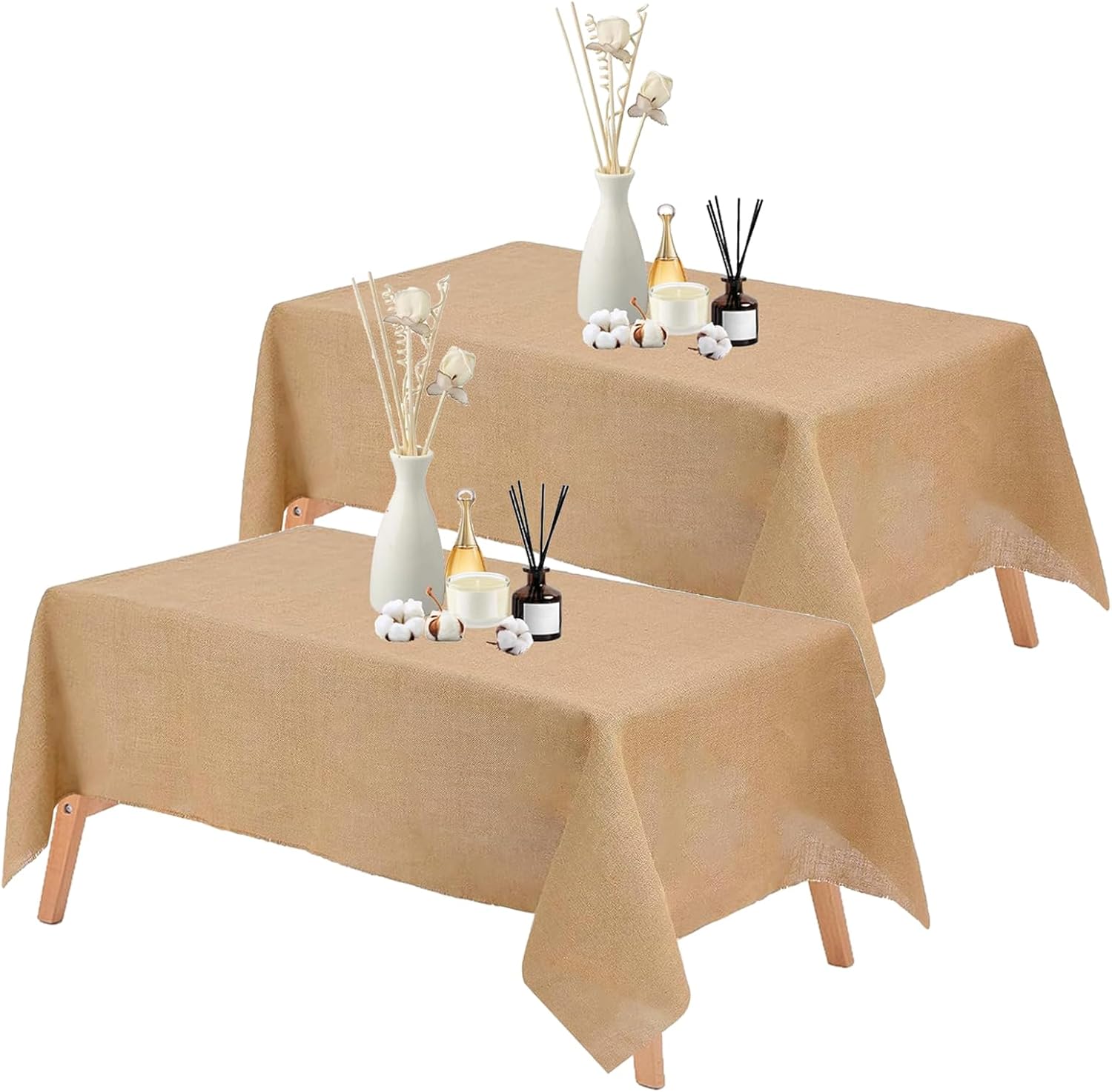 YEXEXINM 2 Pack Natural Burlap Tablecloth, 63x108 inch