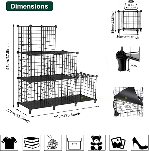 Miniatura 3 de AWTATOS Organizador de almacenamiento de cubos de alambre rejillas de metal estante de 9 cubos estantería apilable para armario organizador modular