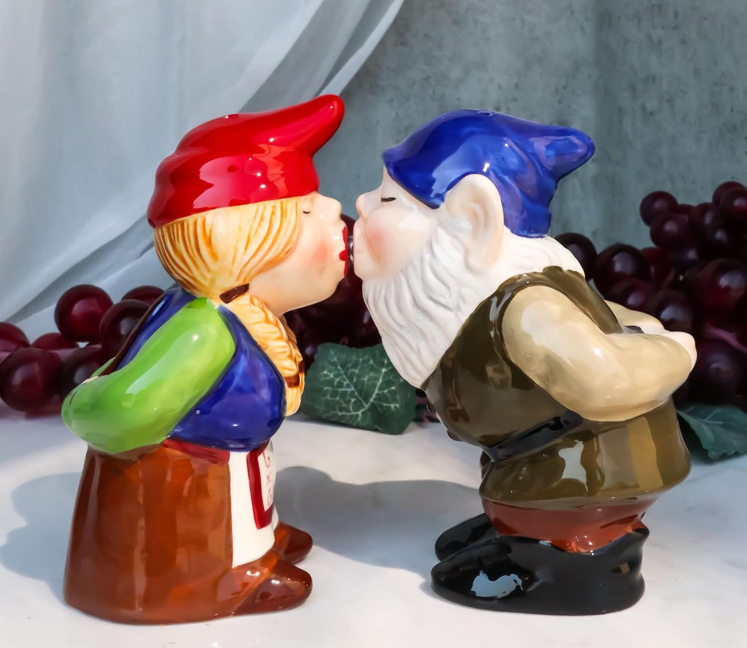 Ebros Gift Adorable Kissing Mr And Mrs Gnome Couple Salt And Pepper Shakers Ceramic Figurine Set Collectible Magnetic Attractives Whimsical Gnomes Cottage Kitchen Table Centerpieces Accent