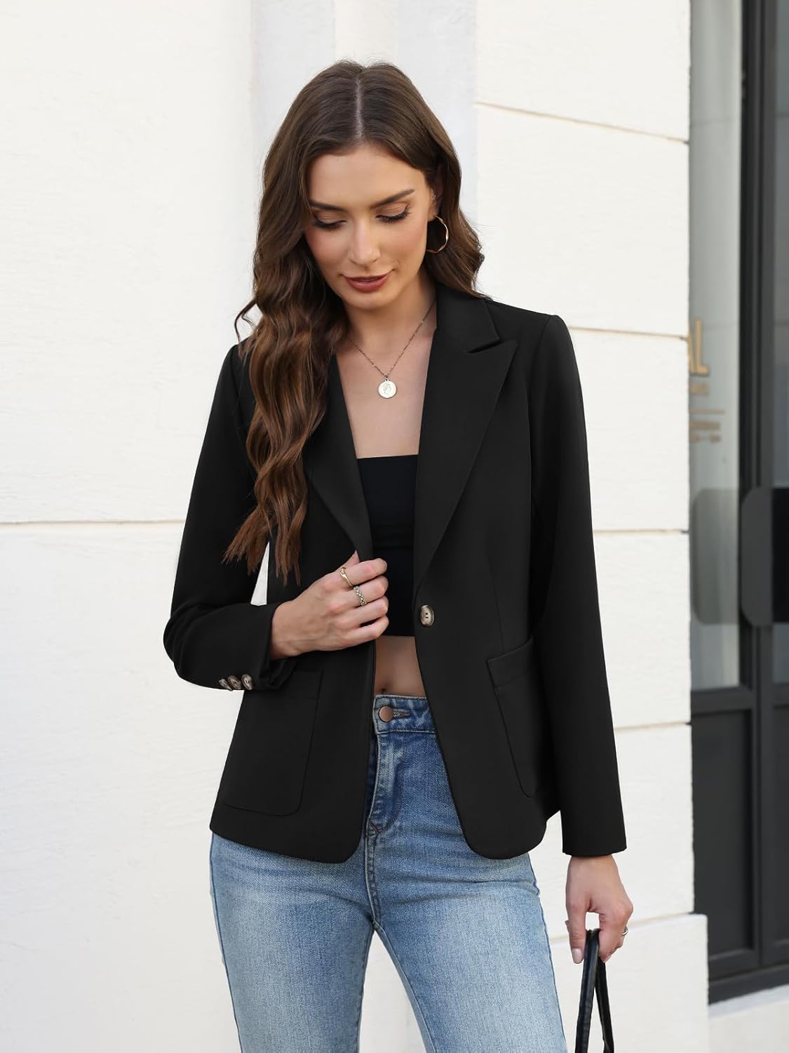 Women's Blazers Business Casual Long Sleeve Solid Jacket Professional Office Work Open Front Suit Blazer with Pockets - Image 5