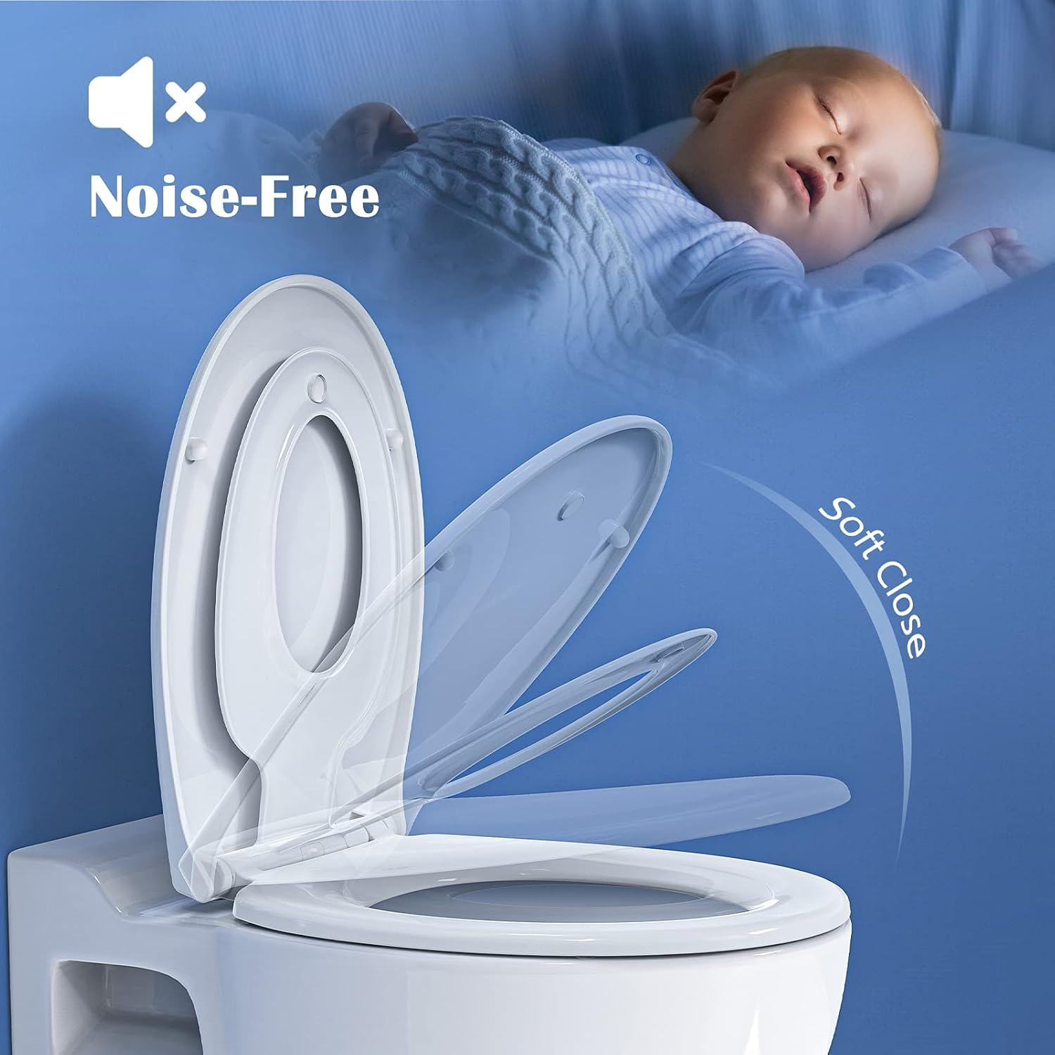 STOREMIC Toiletbril Soft Close, Toiletbril met Quick Release, Eenvoudige bevestiging aan de boven- en onderkant, stevige antibacteriële PP-materialen, toiletdeksel met roestvrij verstelbare