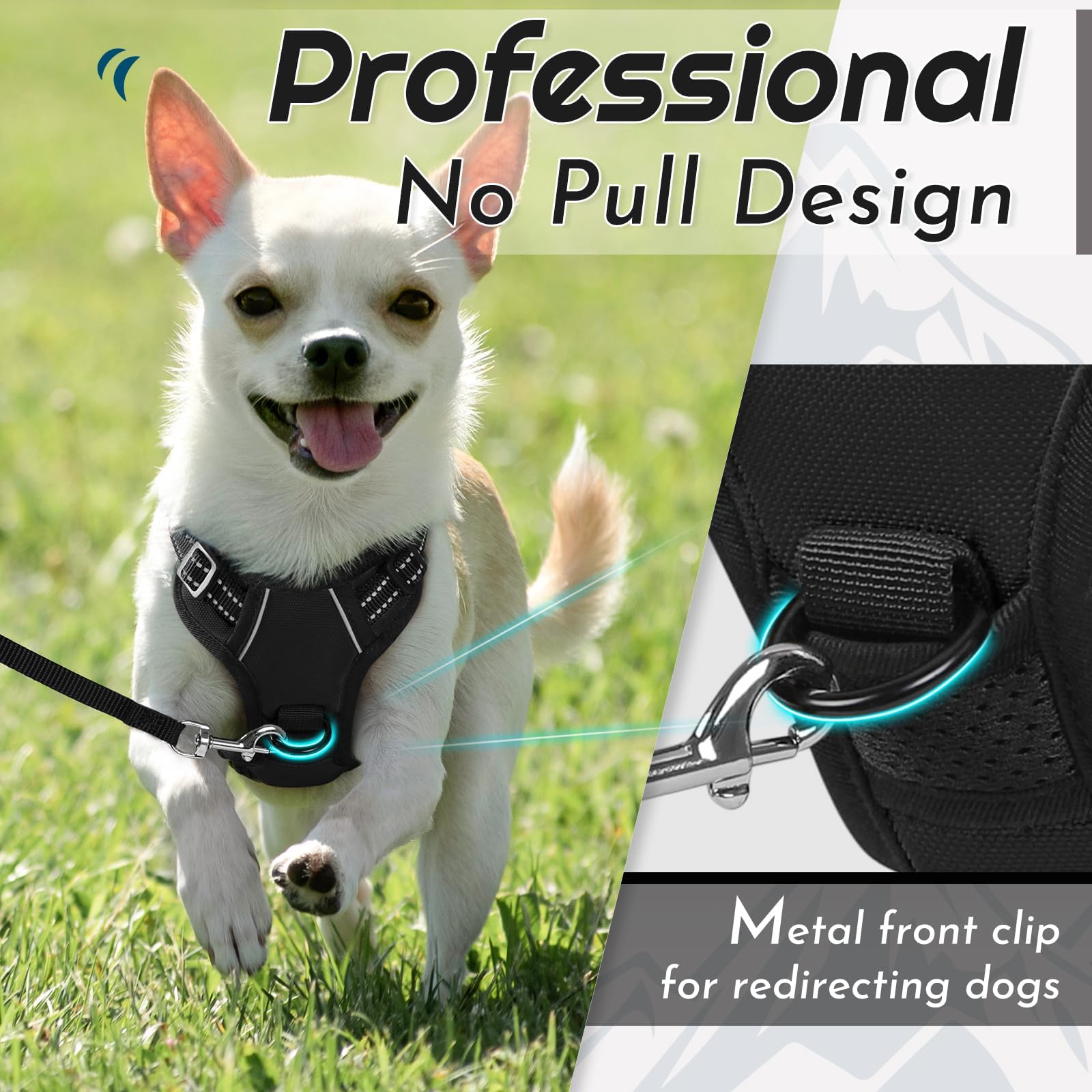 Eagloo Pettorina Cane Taglia Piccola, Pettorina ad h Antifuga, Imbracatura per Cani Anti Tiro con Doppio Gancio, Robusto e Regolabile per Addestramento, Imbracatura Cucciolo, XS, Nera