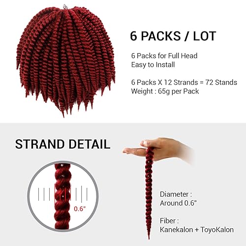 Miniatura 2 de AU-THEN-TIC - Paquete de 6 extensiones de cabello trenzado de ganchillo senegalés jumbo de 12 pulgadas, trenzas de ganchillo con torsión habana,