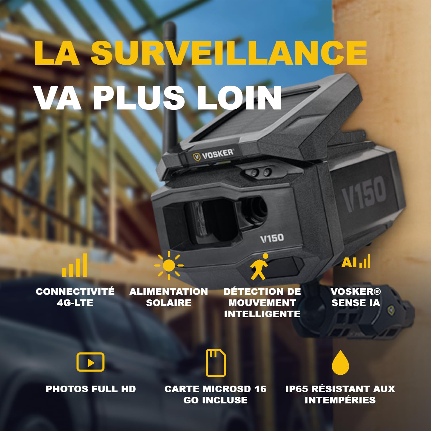 Vosker V150 Caméra Surveillance Solaire 4G-LTE, IP65