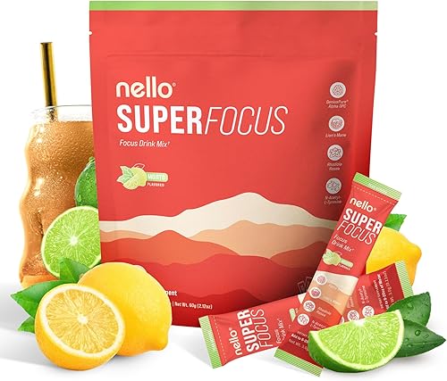 Nello SuperFocus Mojito - Mezcla de bebida nootrópica focal, 20 paquetes para llevar, Alpha GPC, melena de león, rodiola, sin azúcar
