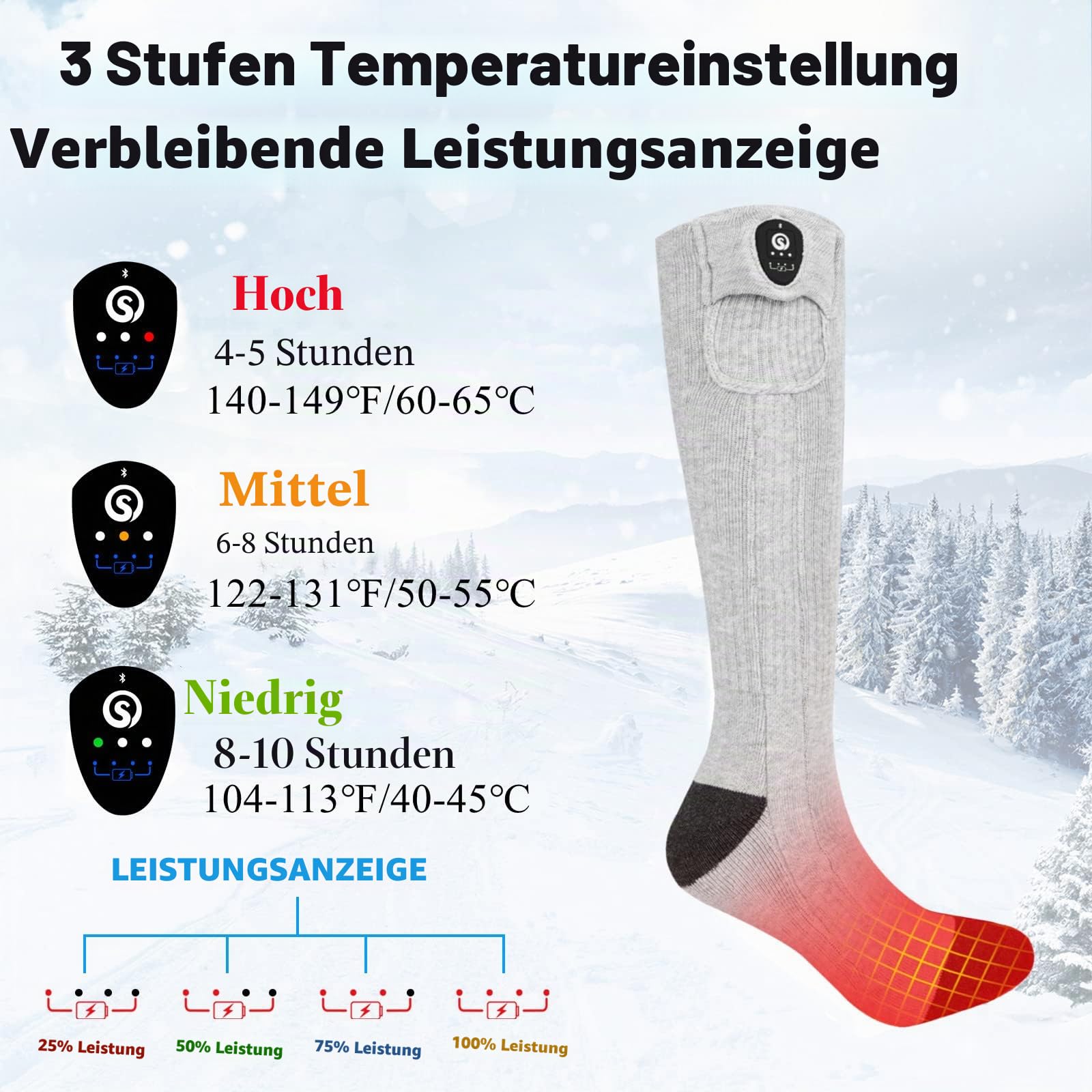 BARCHI Heat Ed-Socken für Männer und Frauen,mit App-Steuerung,wiederaufladbare,beheizte Socken,waschbar,geeignet für Winterarbeit,Skifahren,Radfahren,Wandern usw
