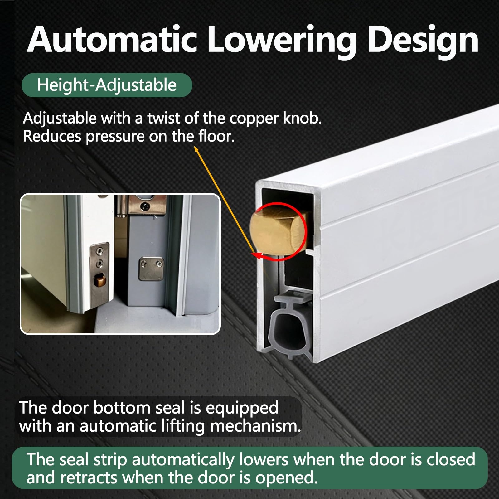 Burlete automático inferior de puerta con elevación para instalación