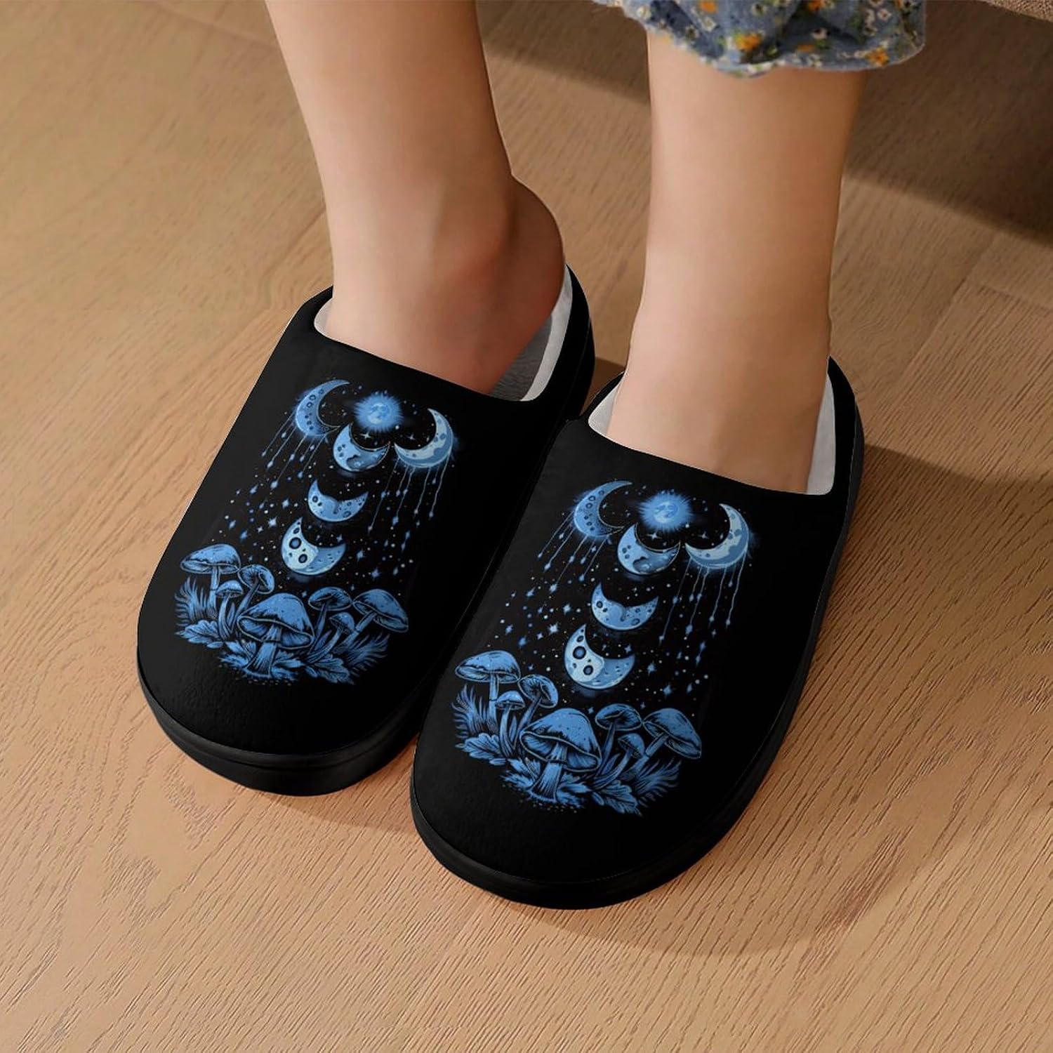 Moon Phases Mushrooms Cute Cotton Slippers Anti-slip House Shoes Funny Slipper Indoor Outdoor