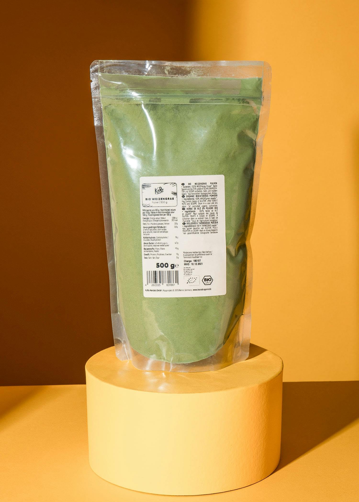 KoRo - Polvere di erba di grano bio 500 g - confezione convenienza - versatile e dal gusto fresco - superfood