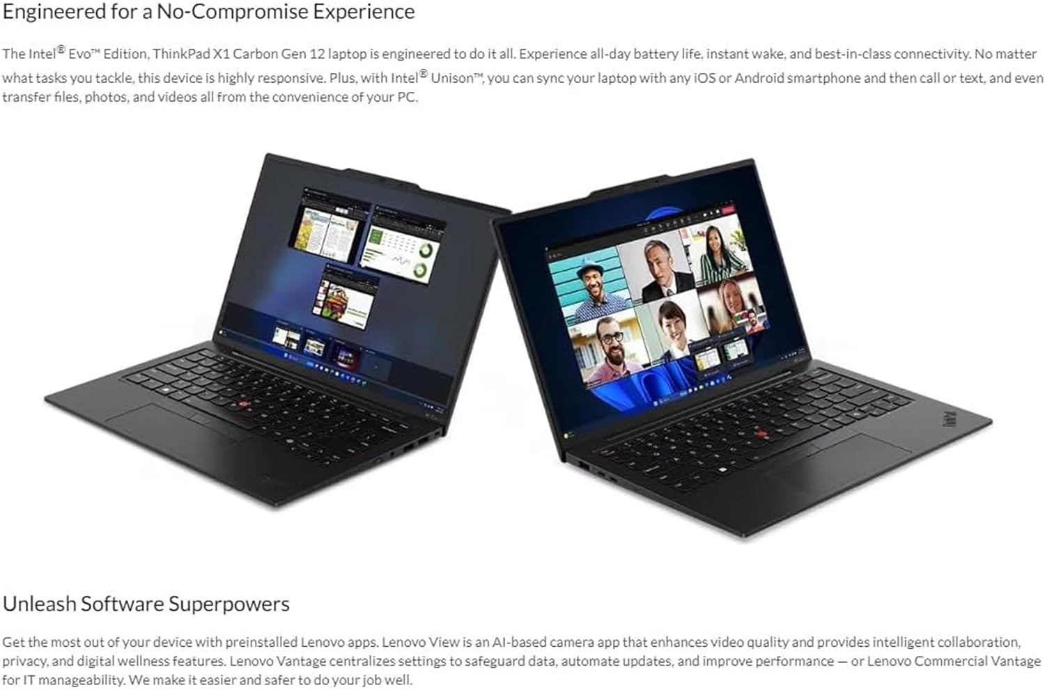 The new Lenovo ThinkPad X1 Carbon Gen 12 Laptop is designed for peak performance.