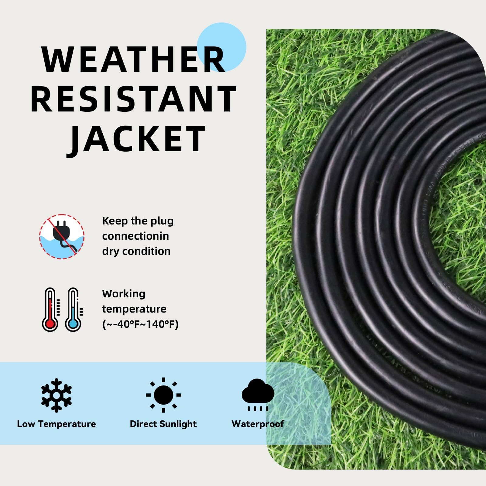 EP 3 Ft Outdoor Extension Cord - 12/3 SJTW Heavy Duty Black Extension Cable with 3 Prong Grounded Plug - Power Cord for Lawn, Garden, Appliances