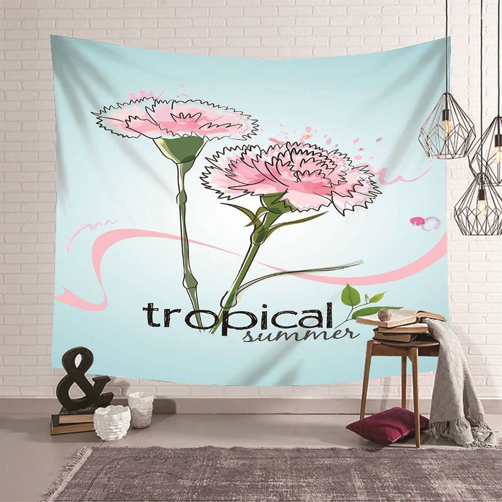 Tapiz de pared decorativo de poliéster con flores de clavel para dormitorio