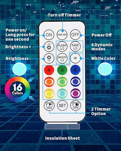 Miniatura 7 de Luces de piscina, luces LED sumergibles recargables con control remoto, imán integrado, 16 luces flotantes que cambian de color, luces subacuáticas