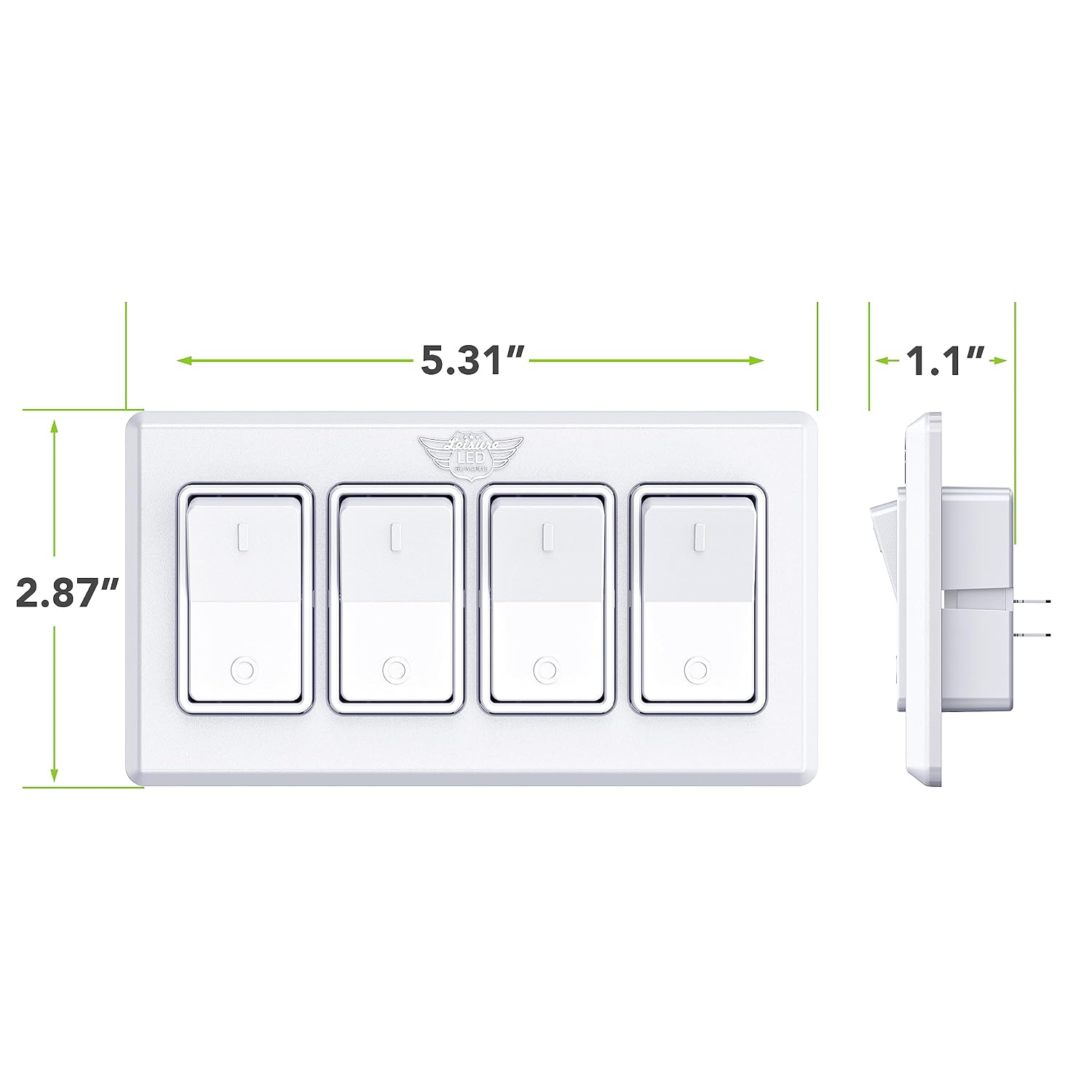 Modern Quadruple SPST On-Off Switch with Bezel, 12-Volt, for RV, Trailer, Camper, with Label Sticker (White)