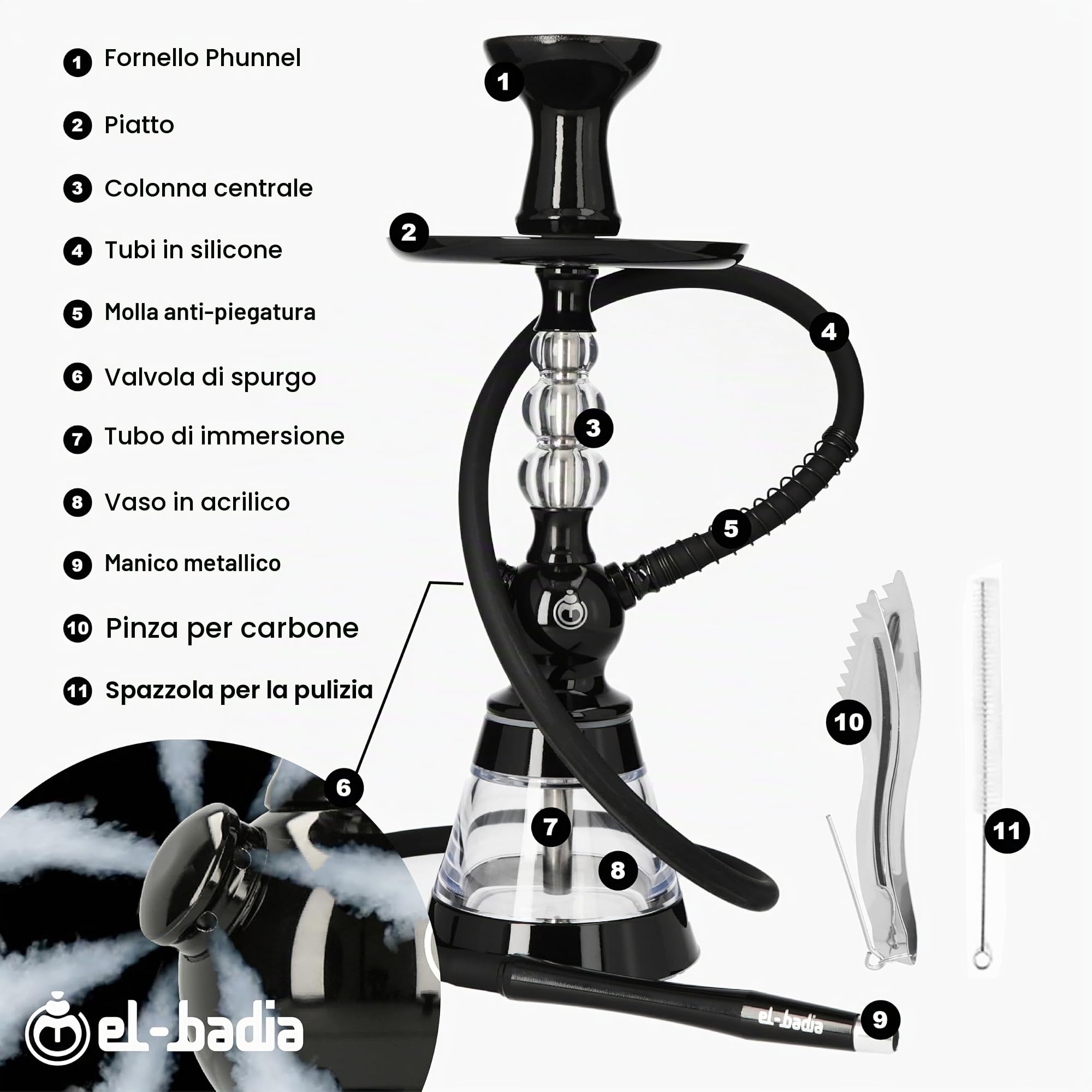 Narguile EL-BADIA® CELESTE™ – 45 cm – Shisha/Hookah moderno e leggero con vaso in acrilico, tubo in silicone, manico in metallo e focolare Phunnel – Design iconico e colori alla moda (Acid Pink)