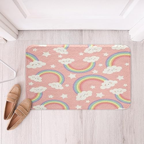 Miniatura 2 de Erosebridal Alfombra de vellón arcoíris para niñas, Kawaii para dormitorio, 16 x 24 pulgadas, bonito tapete de baño antideslizante arcoíris para