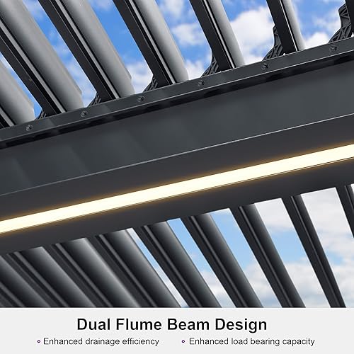 Miniatura 44 de PURPLE LEAF Pérgola 94AS con listones de aluminio para exteriores de 12 x 20 pies con techo ajustable para terraza, patio trasero, jardín, kiosco