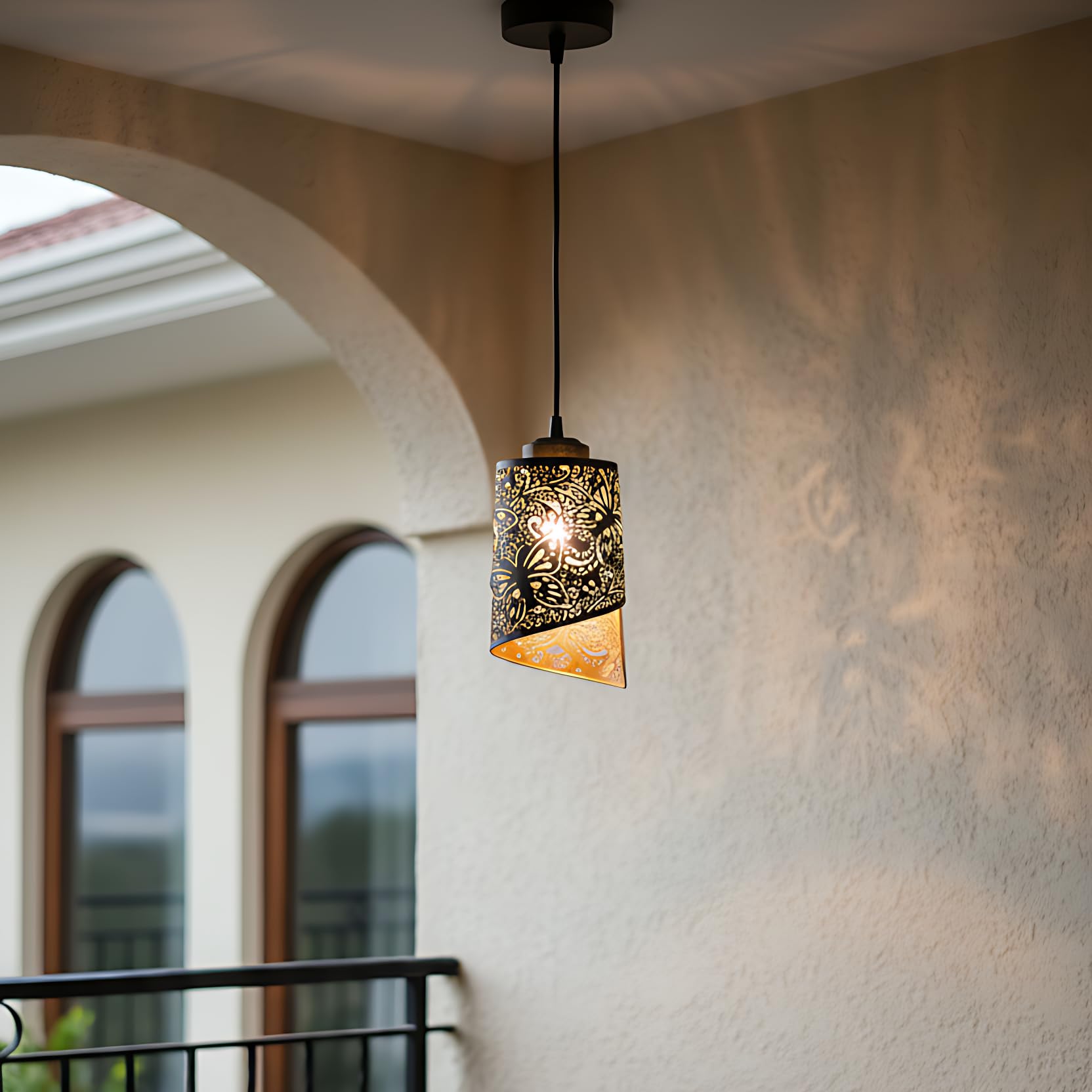 Modern Butterfly Pattern Pendant Light, Black Metal Hanging Lamp with Decorative Shade for Dining Room, Living Room, Balcony, Bedroom, Hallway, Café, Bulb Included-image-25