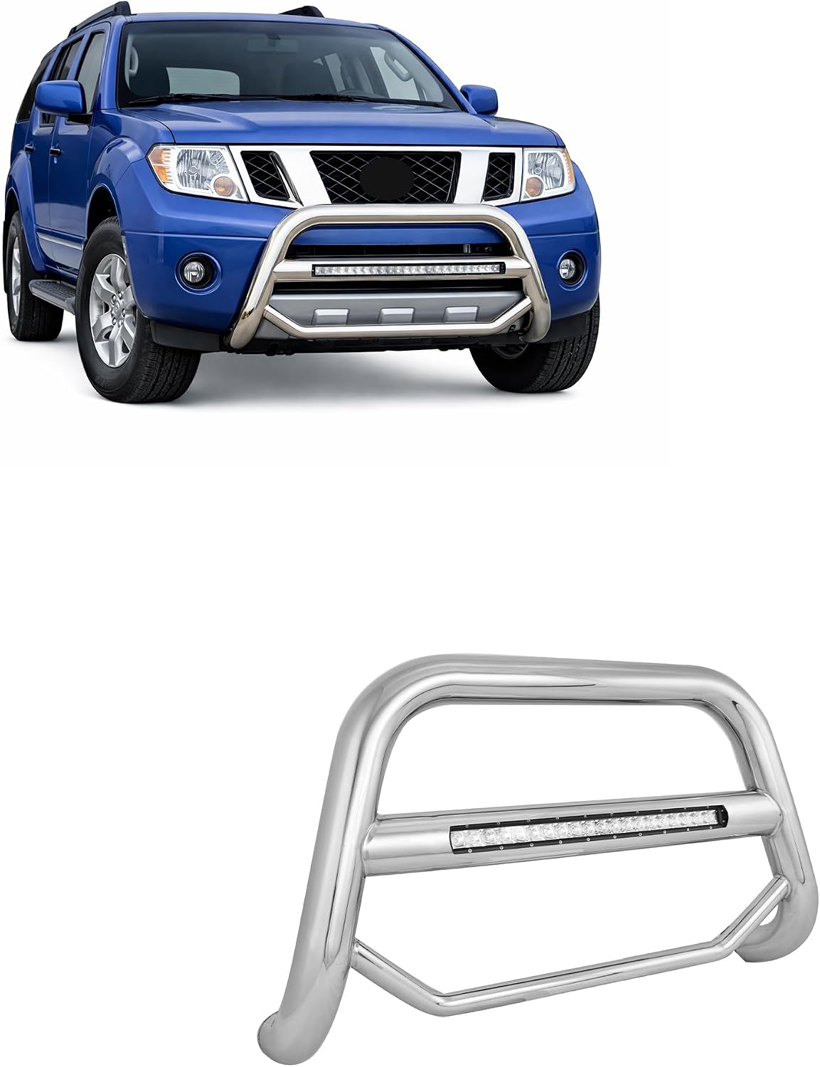 Black Horse MAX Beacon Bull Bar No Skid Plate Stainless Steel Compatible with 2008-2012 Nissan Pathfinder-MAB-NIC6105S