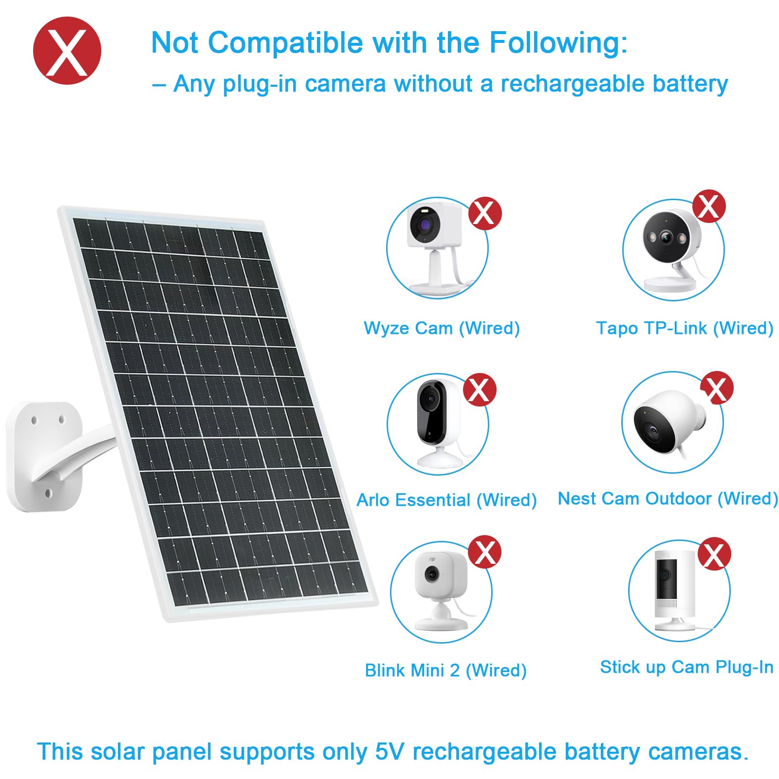FUTUREZEN Panel solar de 13 W para cámaras de seguridad y cámaras de sendero, USB-C, micro USB y salida CC de 5,5 x 2,1 mm, impermeable IP66, montaje ajustable de 360°, cable de 7.2 pies, paquete de 2