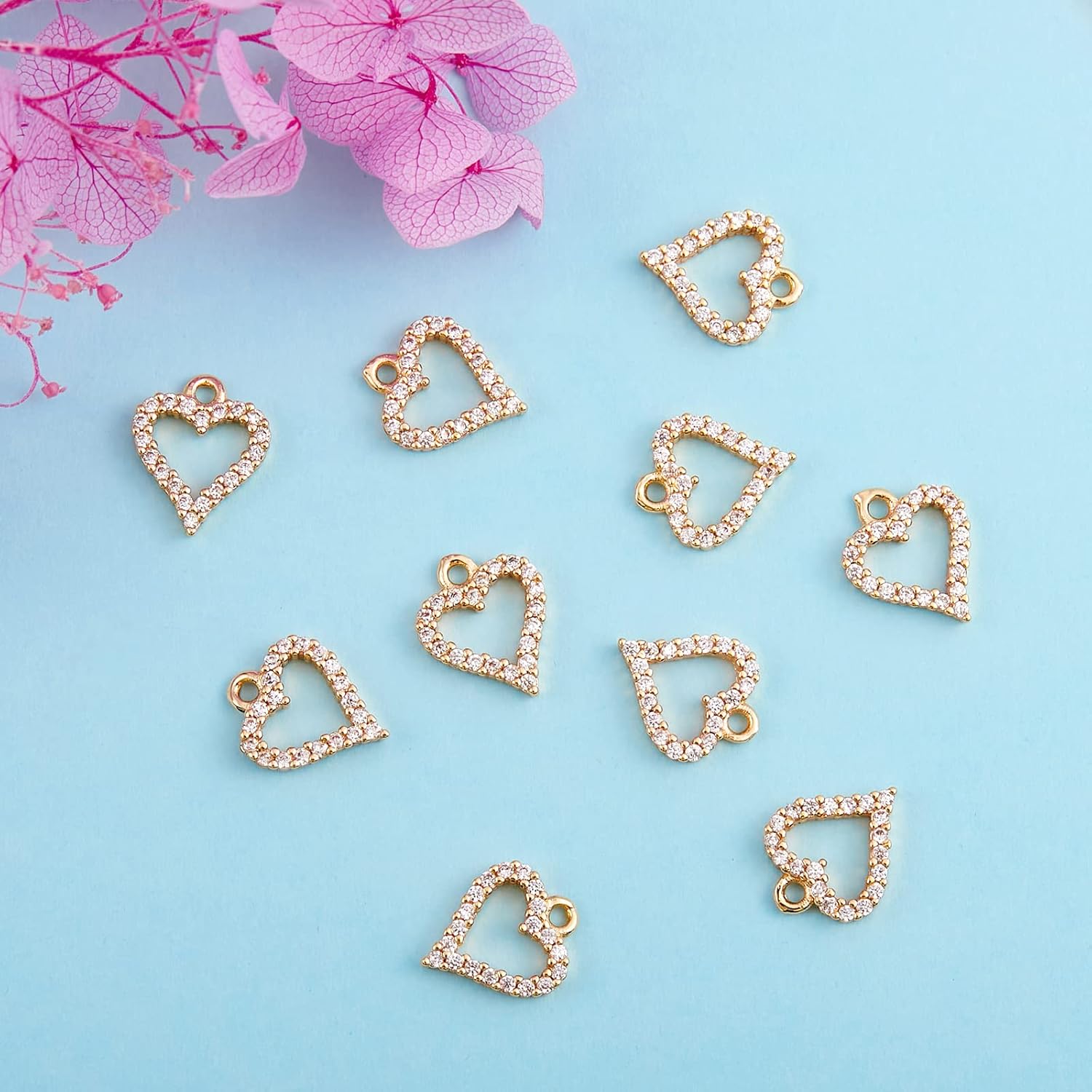 10 Pcs Heart Cubic Zirconia Charms Love Heart Charm Pendants Long-Lasting Plated Charm for Jewelry Necklace Bracelet Earring Making Crafts - Image 3