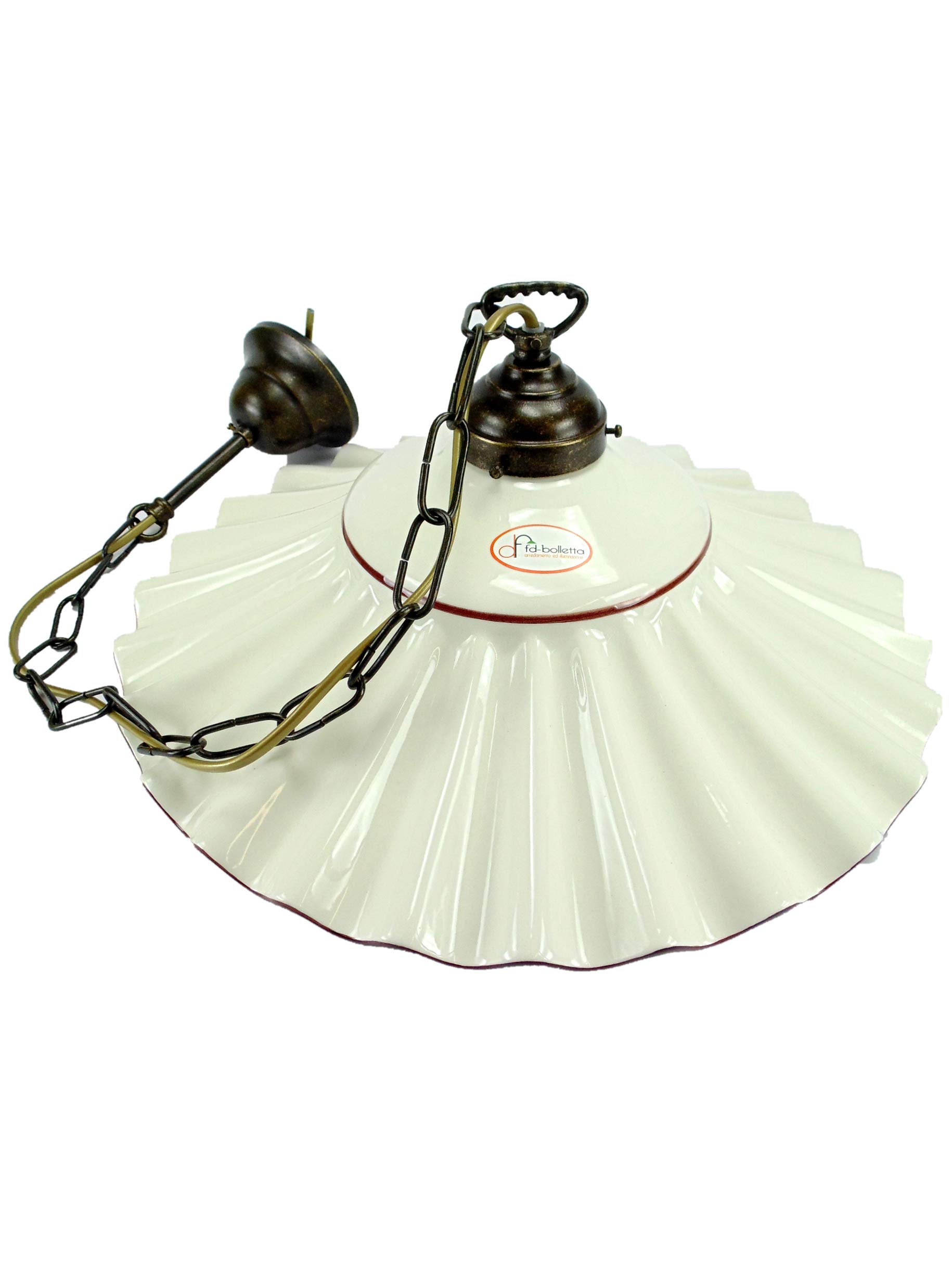 Lampadario sospensione,lampada ottone da soffitto,paralumi ceramica bordo marrone,illuminazione per interni l1036 Misure:H 74cm,Ø piatto 37cm