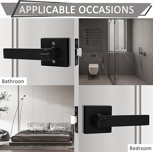 Miniatura 7 de Probrico Paquete de 1 palanca de puerta de paso, color negro, manija cuadrada sin bloqueo, manijas interiores sin llave, pomos de puerta para