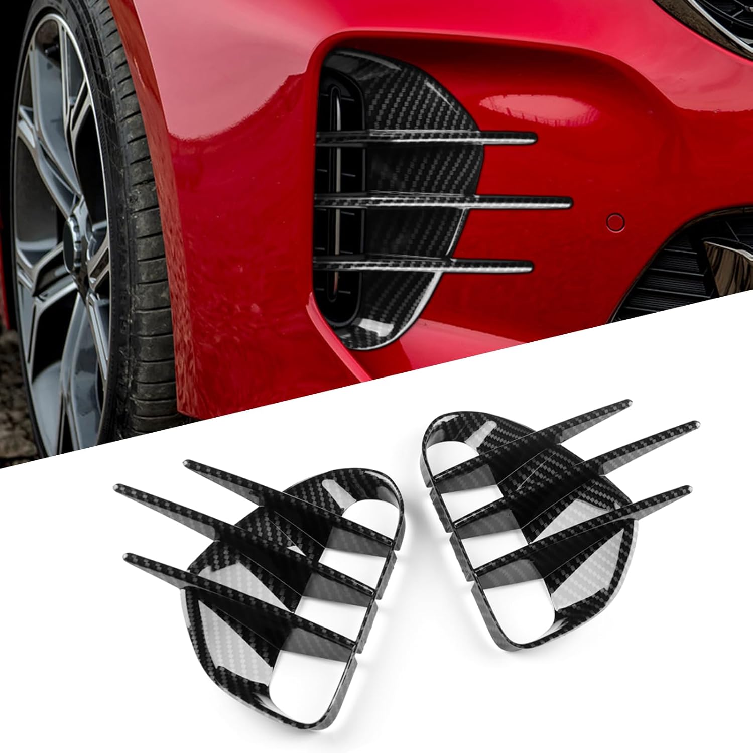 for KIA Stinger Accessories Front Bumper Side Vent Grill Trim Cover Fog Light Lamp Side Fender Covers Fender Exterior Body Kit Stickers Fit KIA Stinger GT 2018-2023, ABS Carbon Fiber